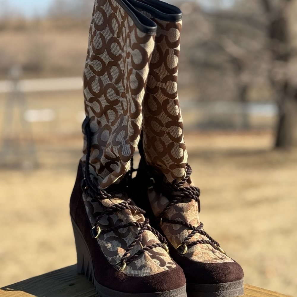 Coach Brown and Tan Heeled Boots